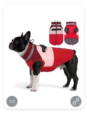 Source Unknown Red and Pink Reflective Dog Coat with Harness Loop